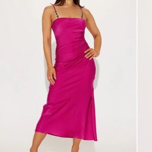 Fuchsia Midi Dress with Spaghetti Straps